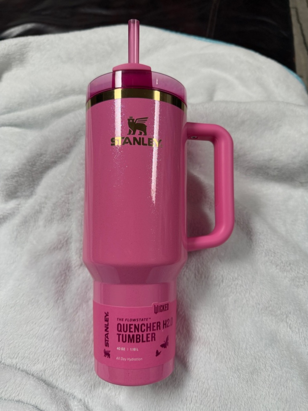 Wicked “Glenda” Stanley Hot Pink Tumbler with sparkles & Gold Accents - Picture 3 of 13
